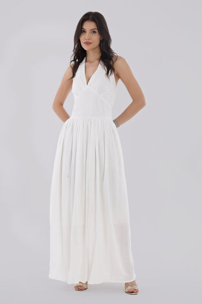 White Long Backless Dress