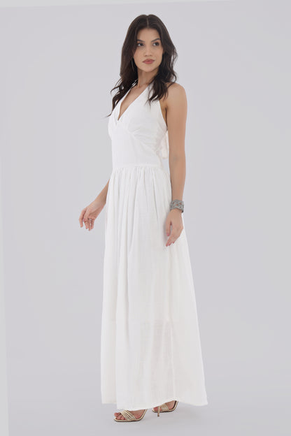 White Long Backless Dress