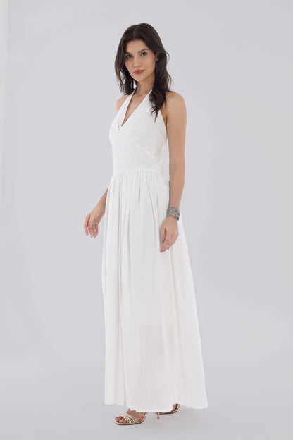 White Long Backless Dress