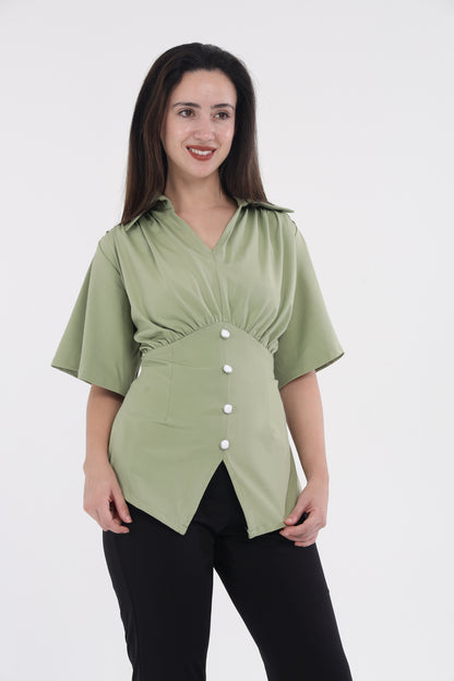 Green shoulder frill top