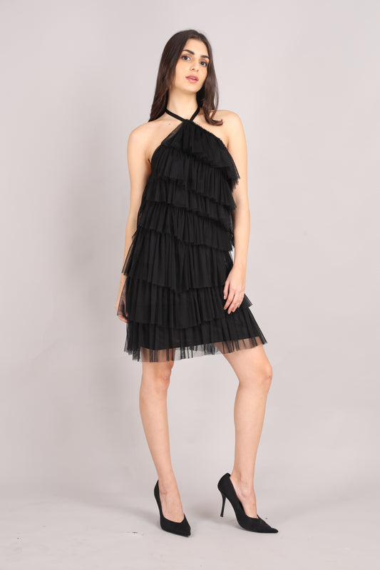 Black Net Halter Neck Dress