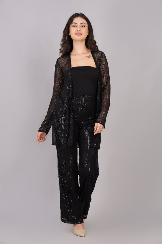 Black Sequin Shrug and Pant Set