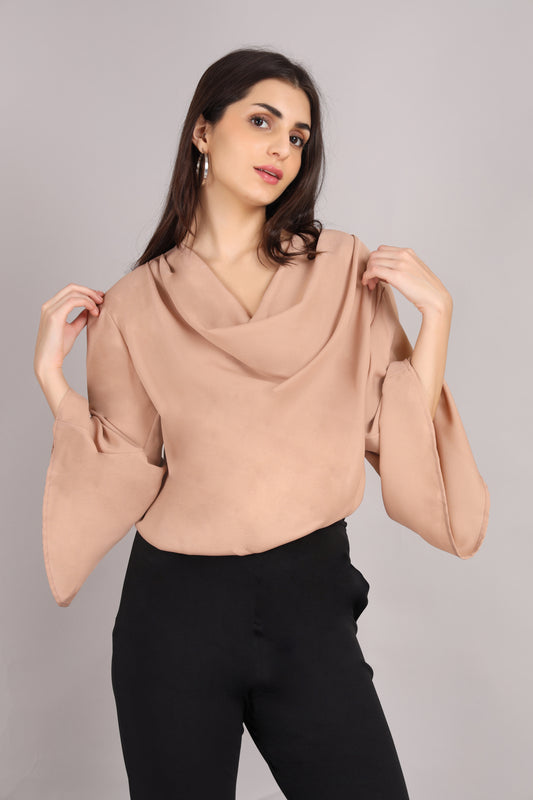 Beige Cowl Neck Top