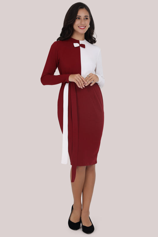 White & Maroon Corporate dress