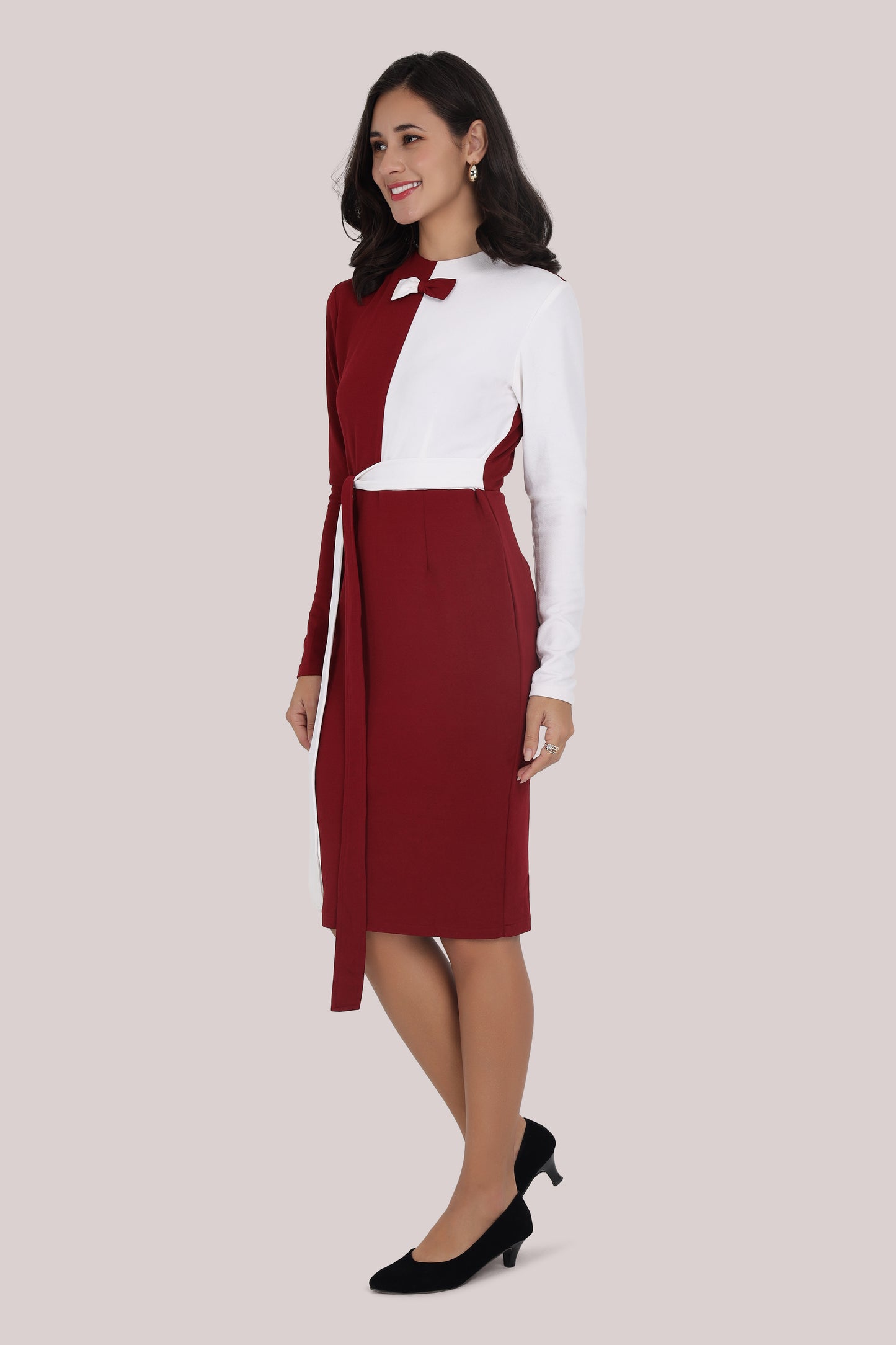 White & Maroon Corporate dress
