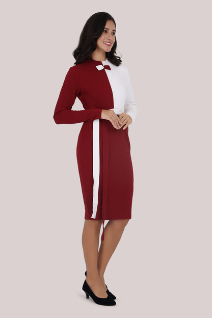 White & Maroon Corporate dress