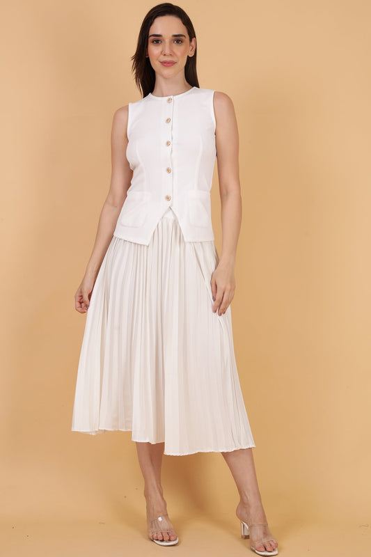 White Top and Pleated Skirt Co-ord Set