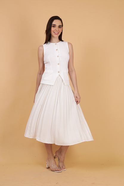 White Top and Pleated Skirt Co-ord Set