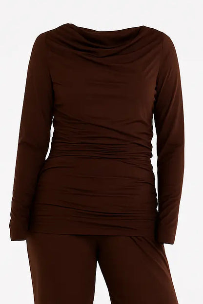 Brown/pink neck frill top