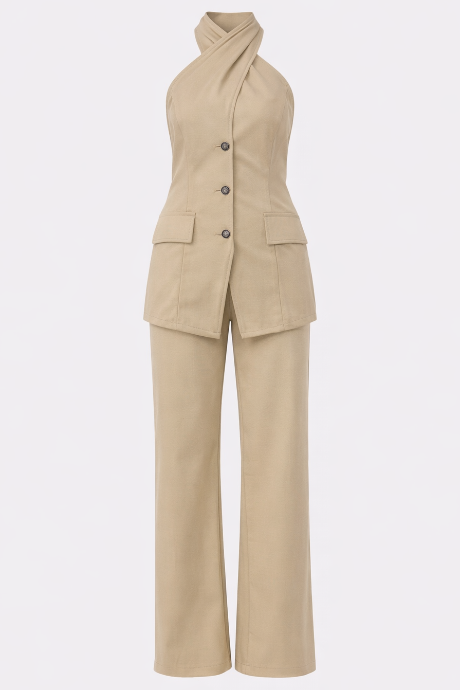 Beige round neck coord