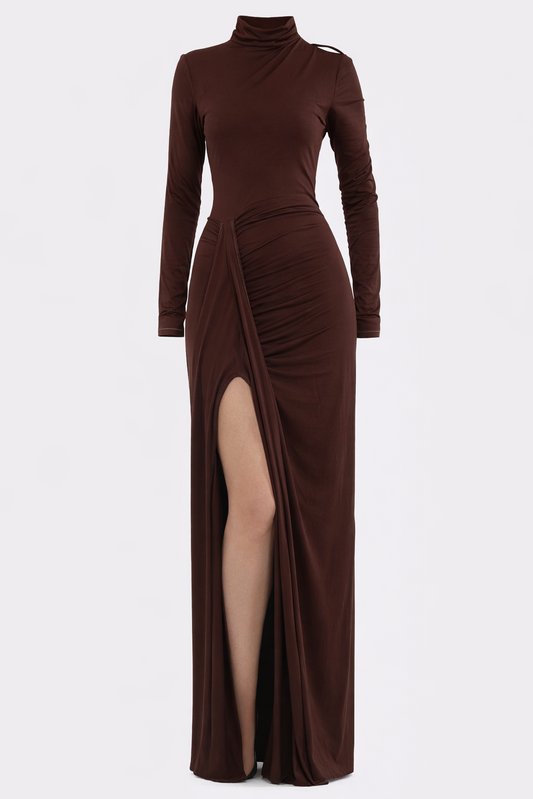 Brown statement slit gown