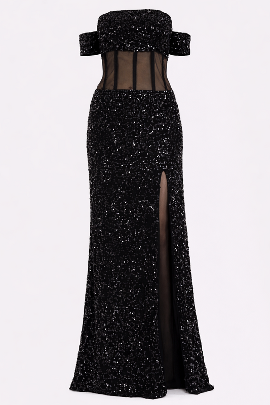Black Cocktail Off Shoulder Gown