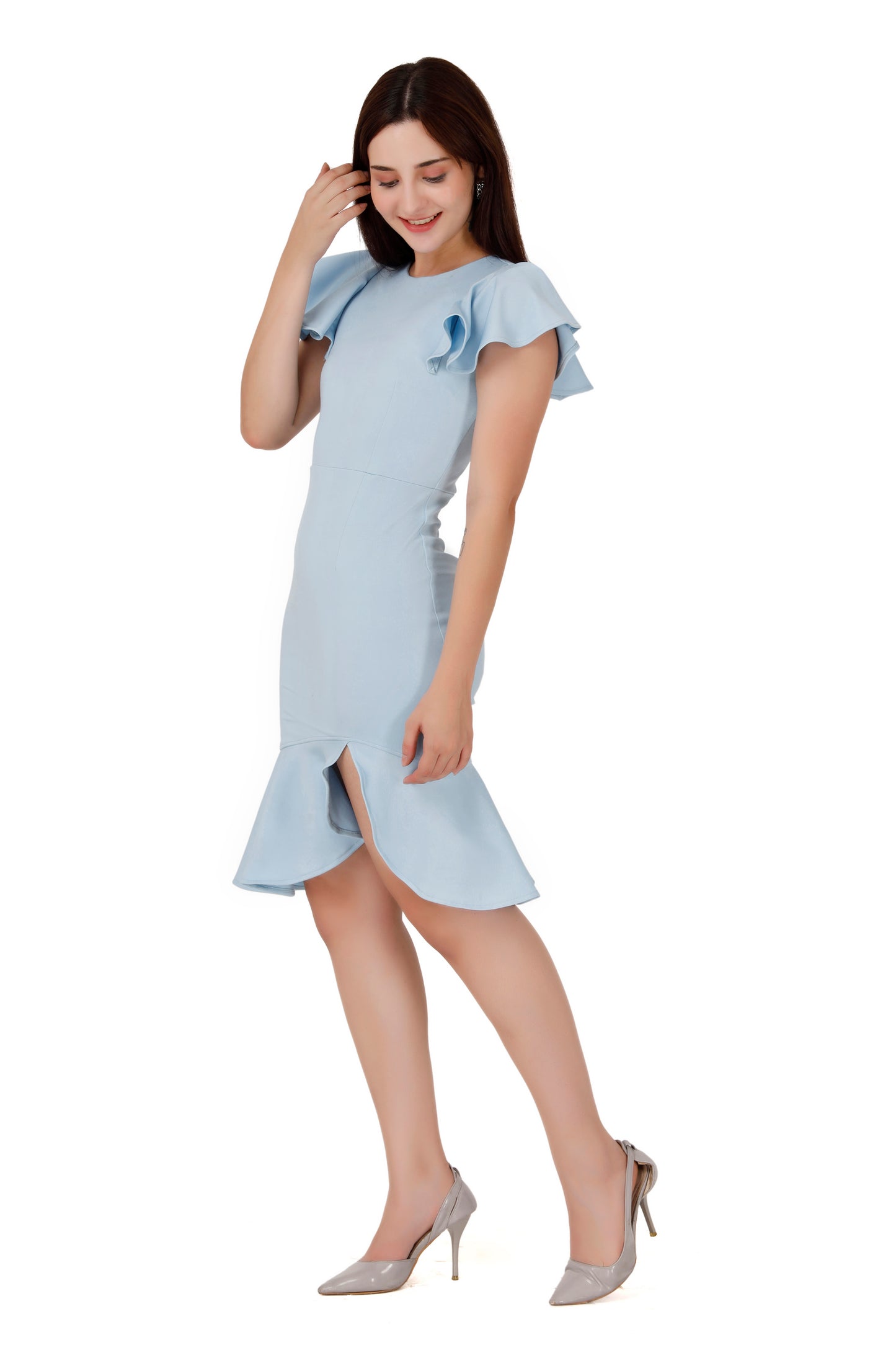 Blue Side Frill dress