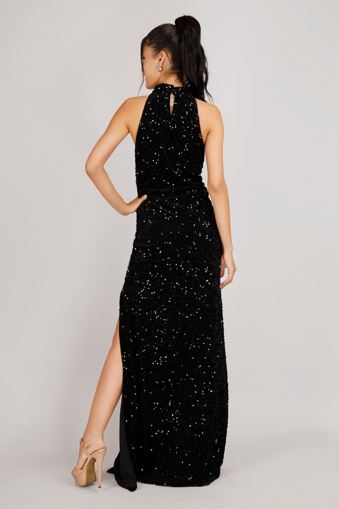Sequin Halter Neck with trail