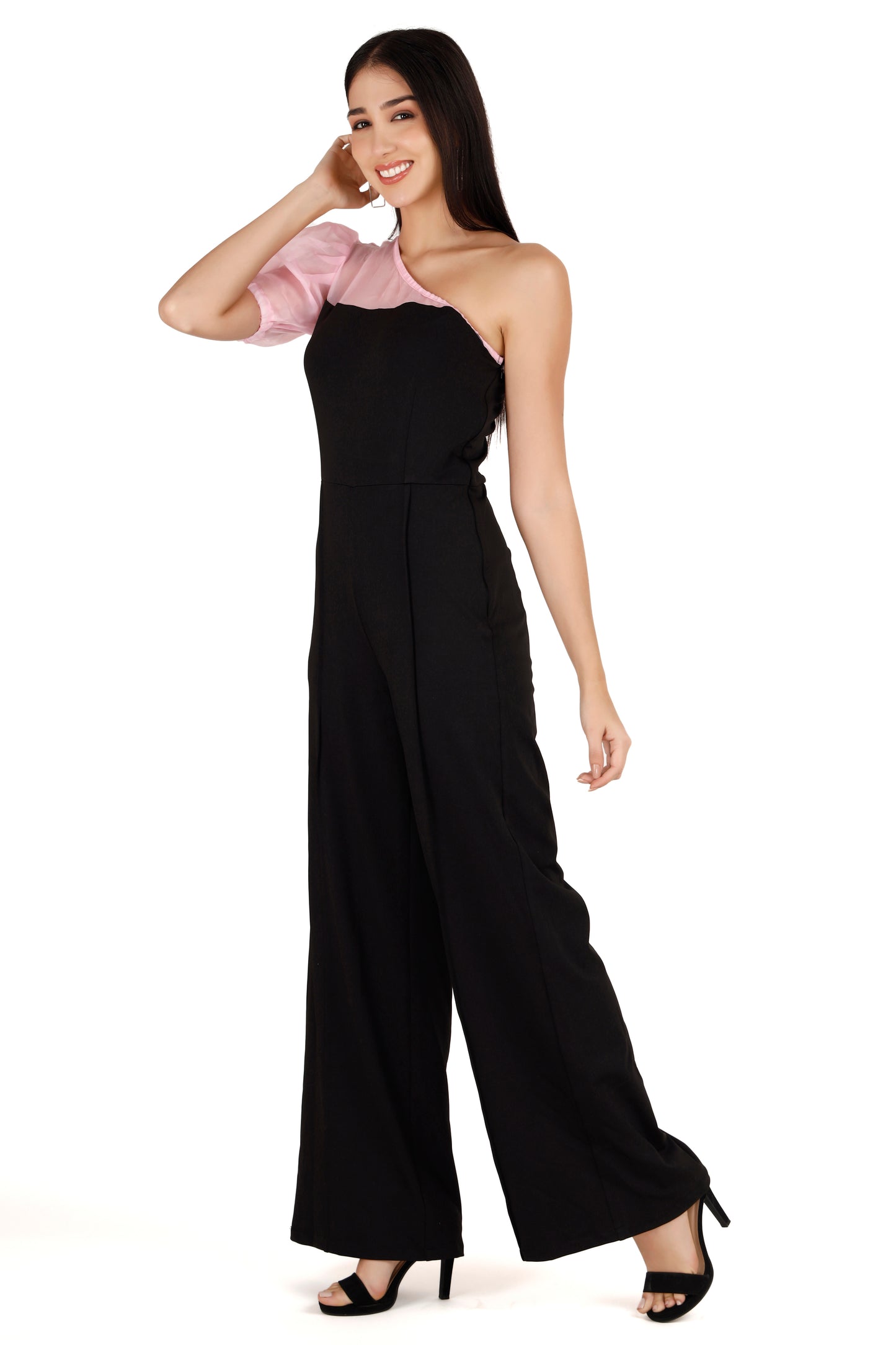 Pink Organza Off Shoulder Jumpsuit