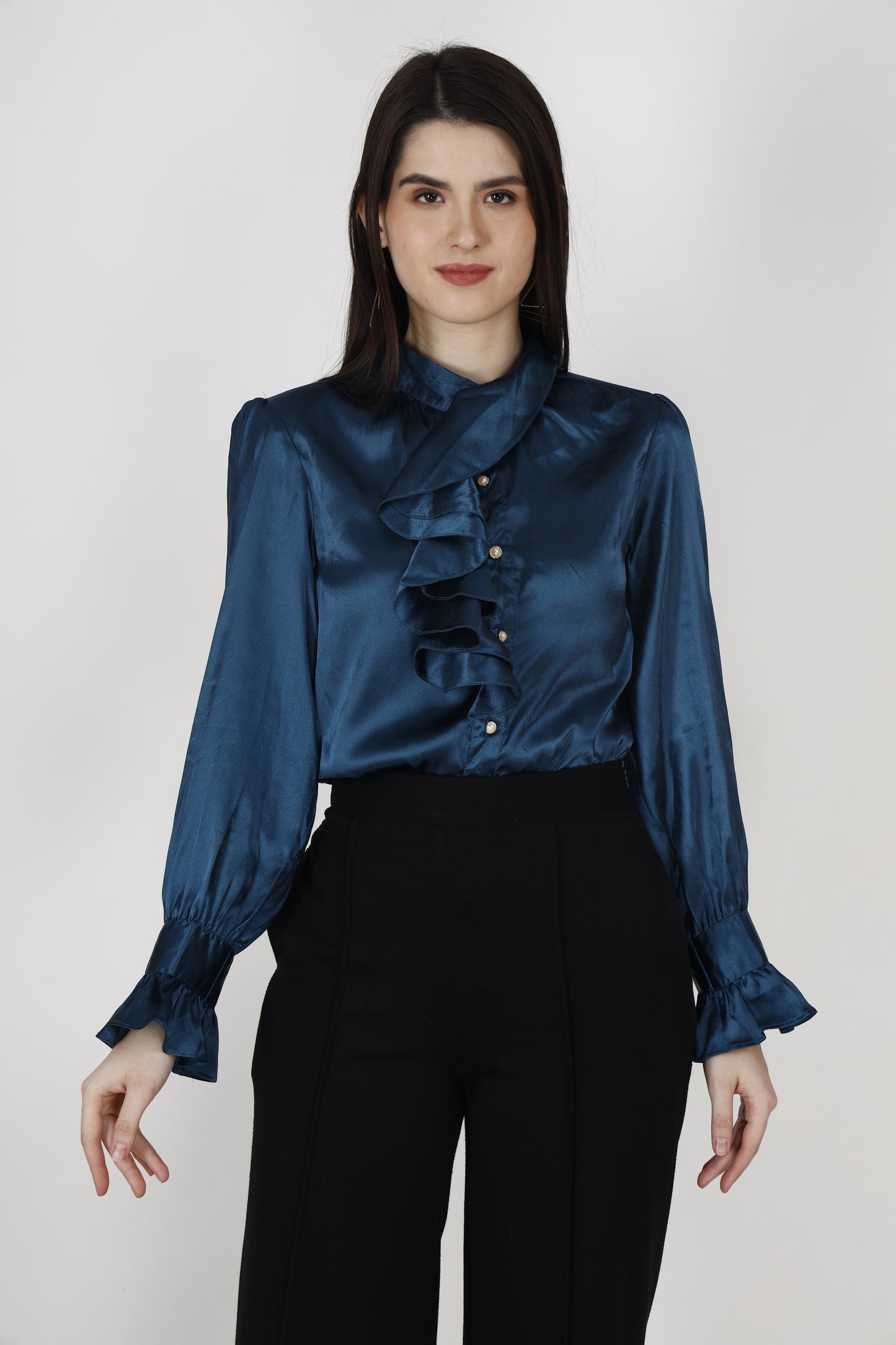 Blue Front Frill Top
