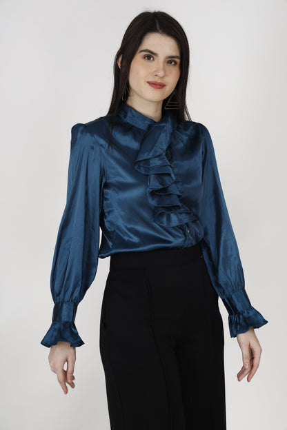 Blue Front Frill Top