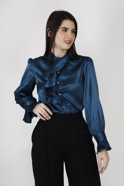 Blue Front Frill Top