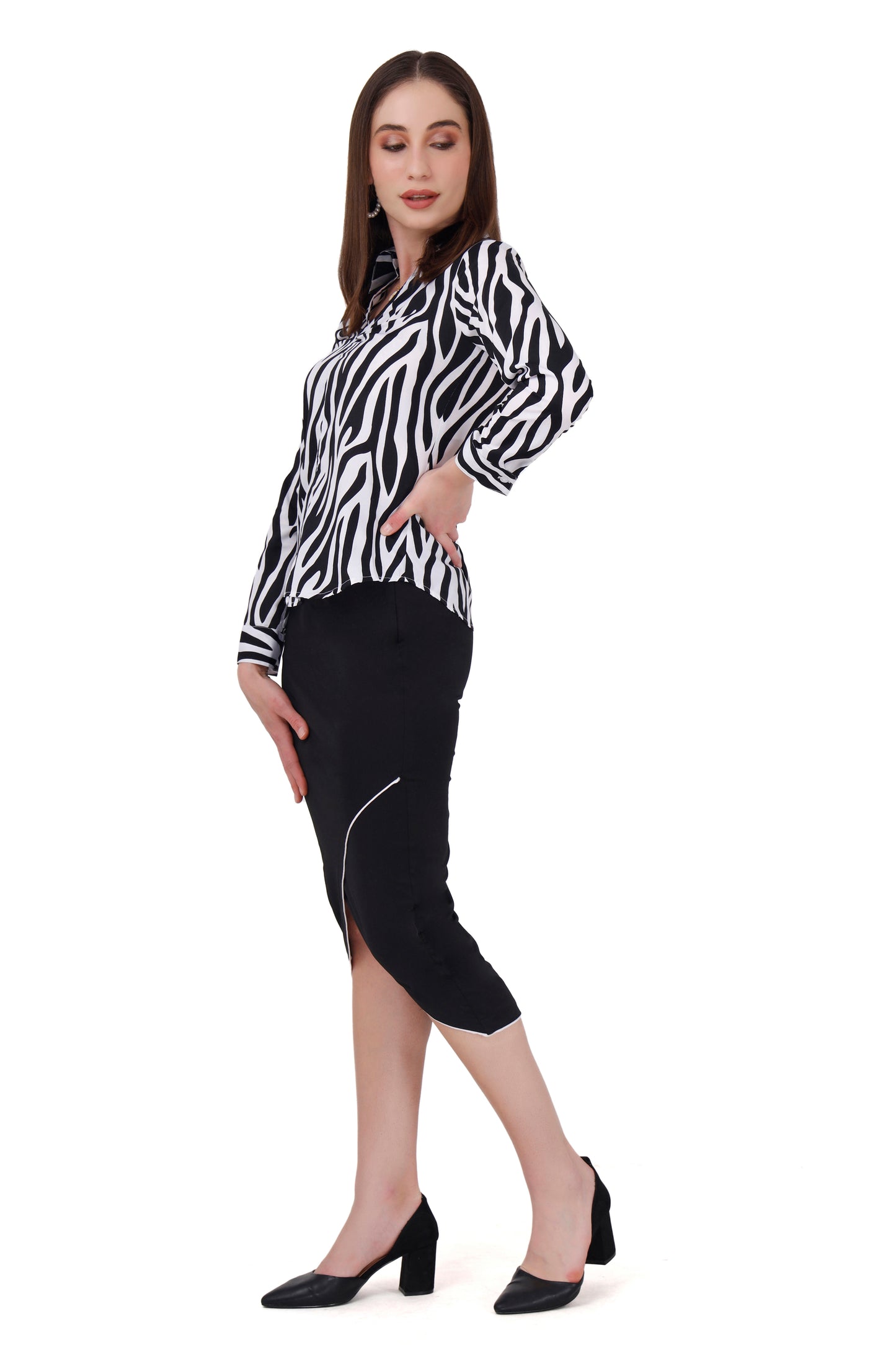 Zebra print shirt and skirt set