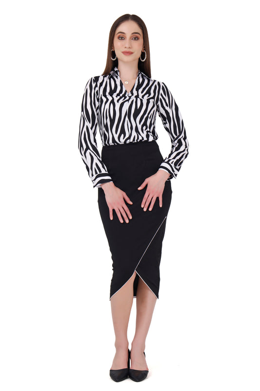 Zebra print shirt and skirt set