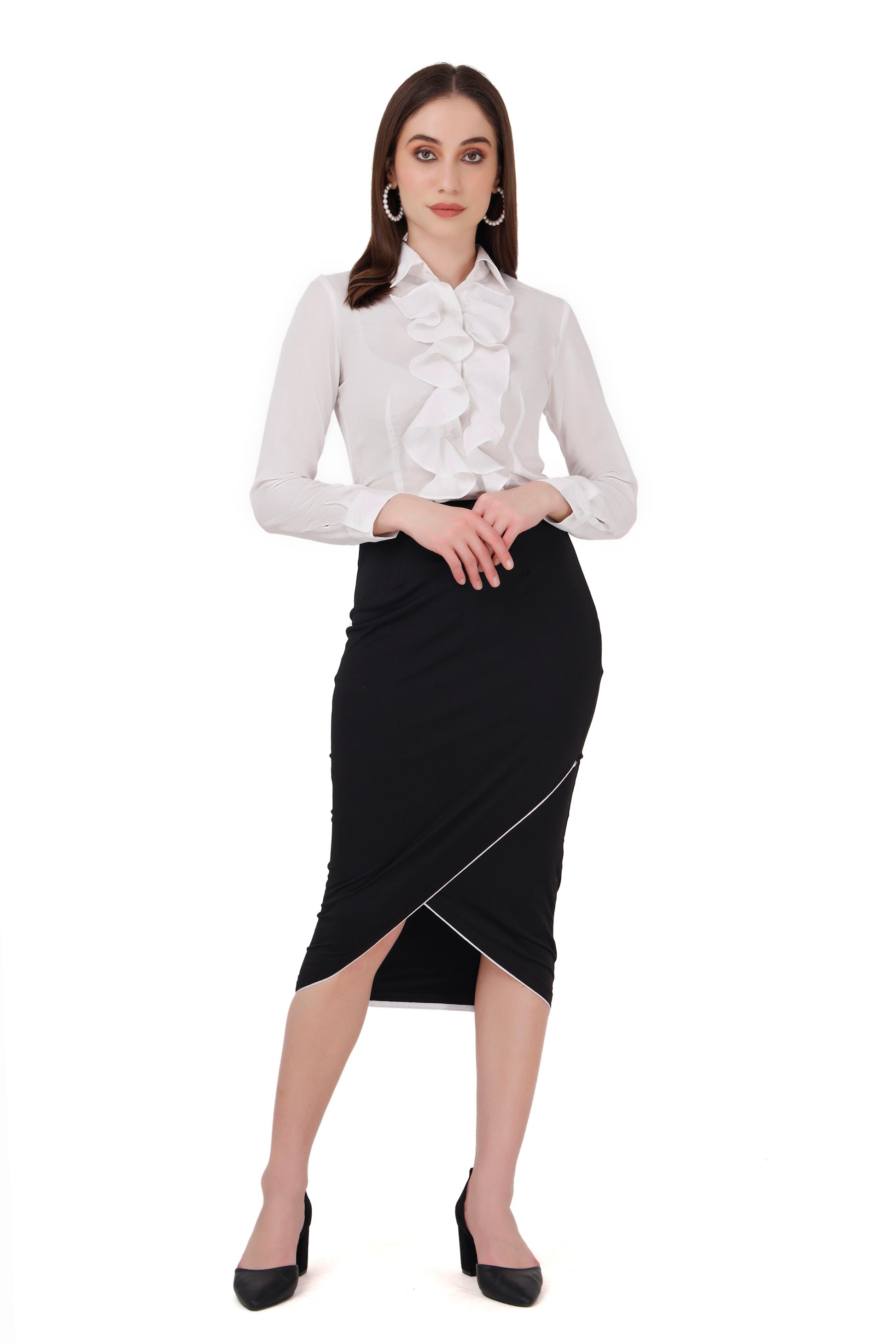 White frill shirt and skirt set – Misverse