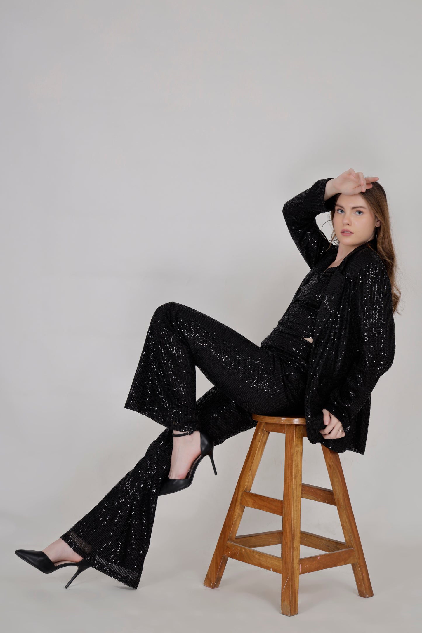 Black Sequin Flared bell bottom pants