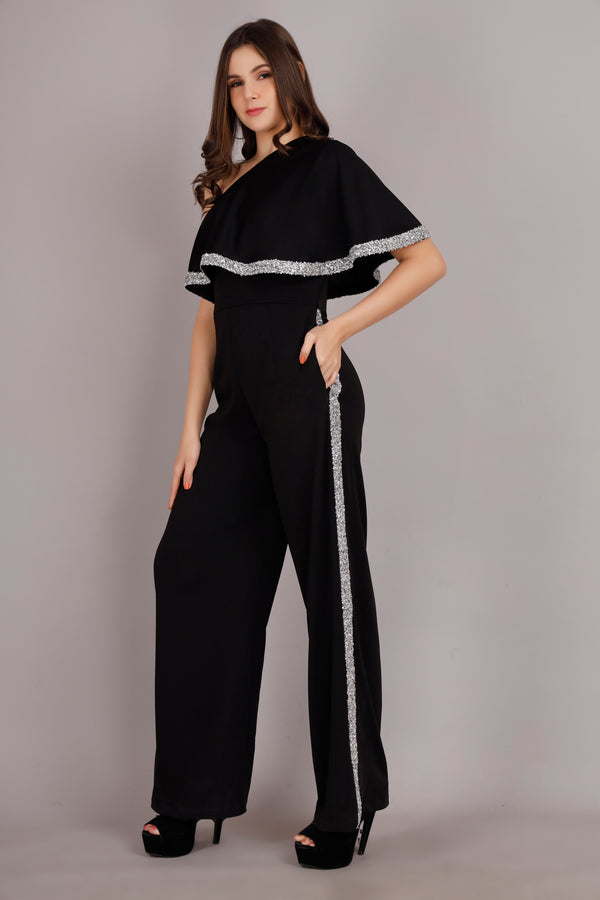 One Shoulder black katdana jumpsuit