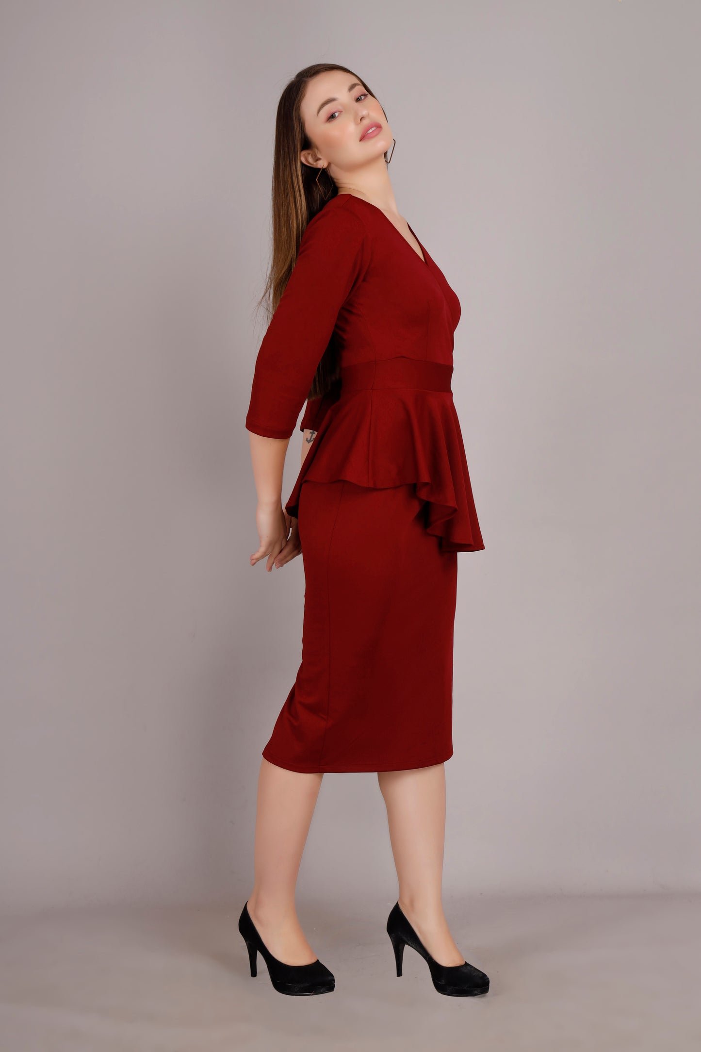 Maroon Peplum dress