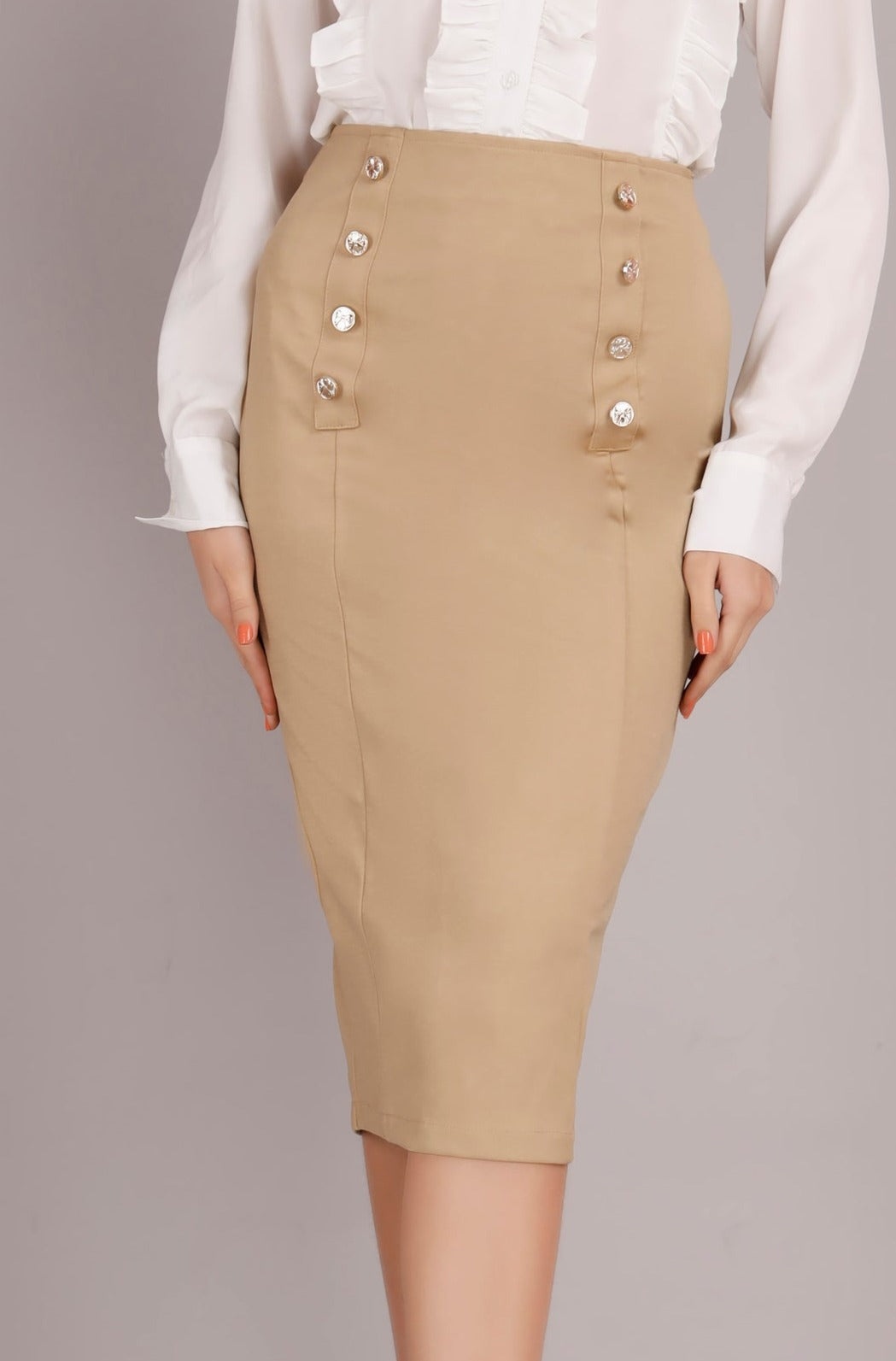 Beige Button Skirt