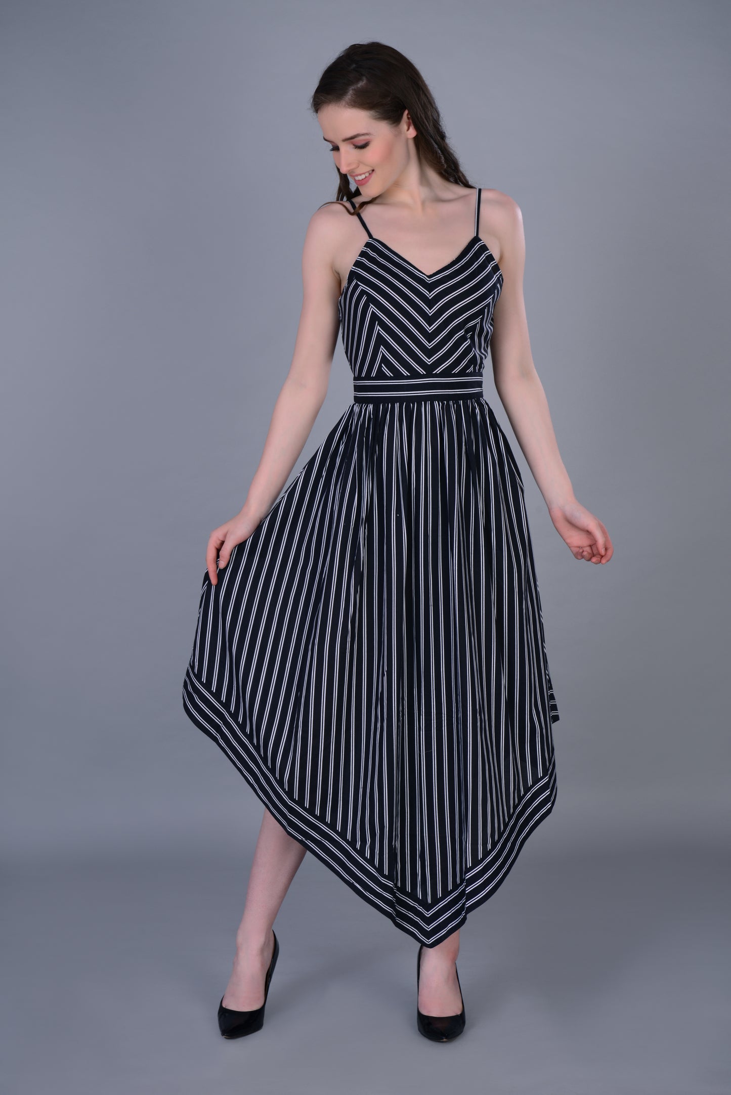 Black and White Stripe long Dress