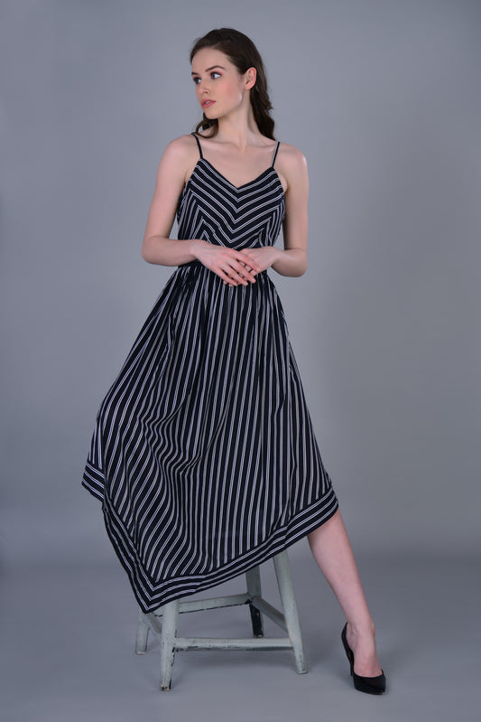 Black and White Stripe long Dress
