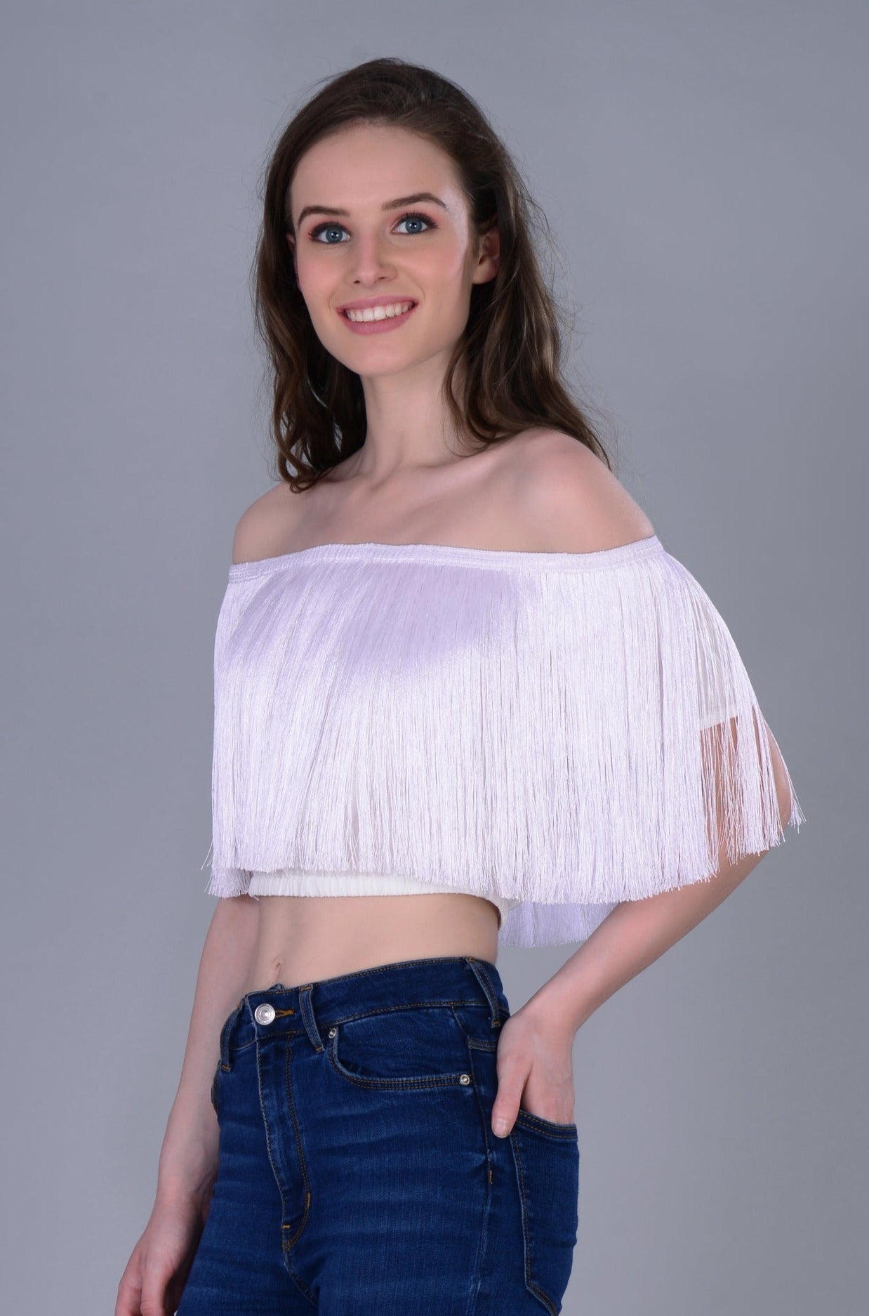 Off-shoulder Fringe top