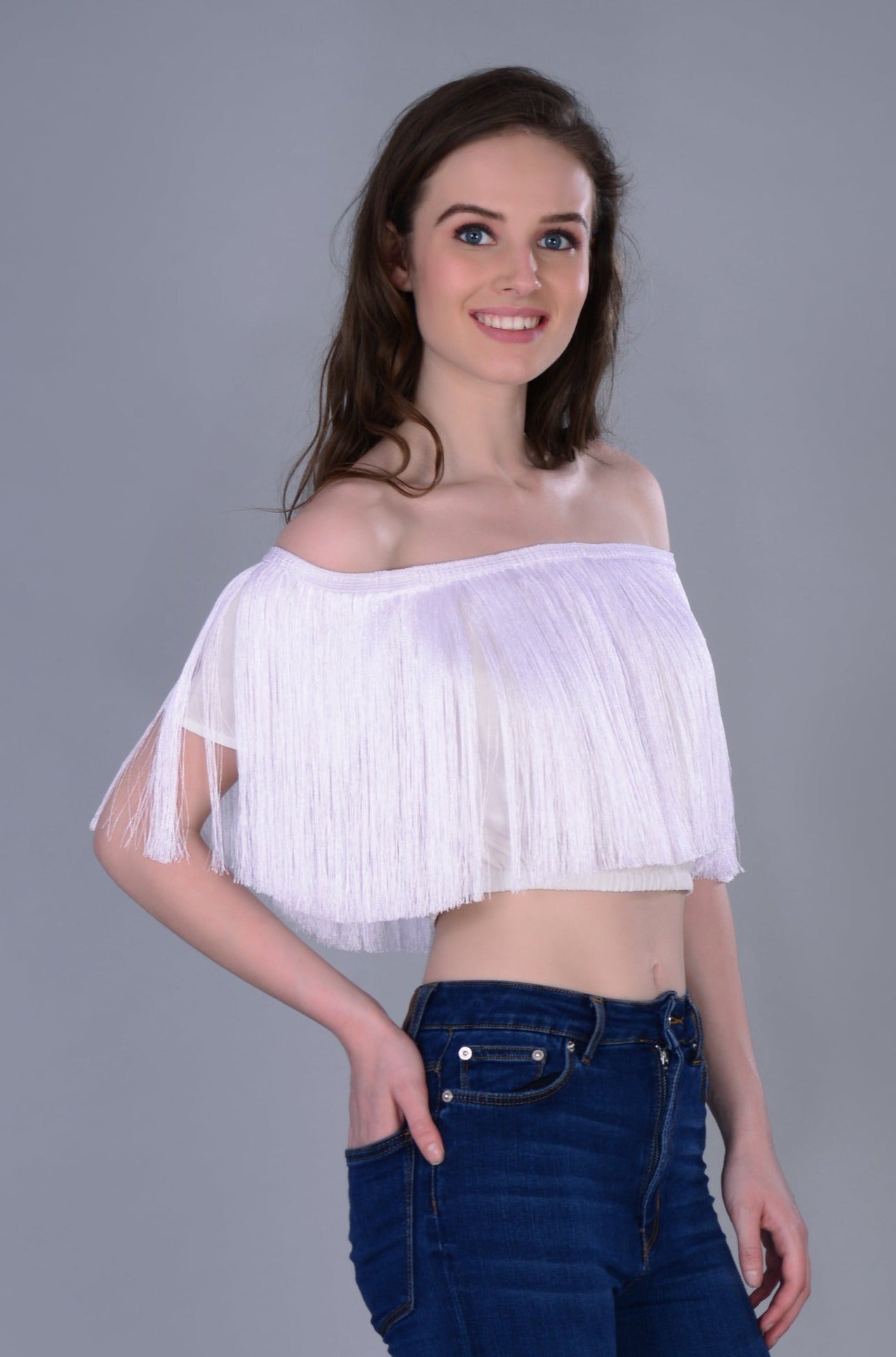 Off-shoulder Fringe top